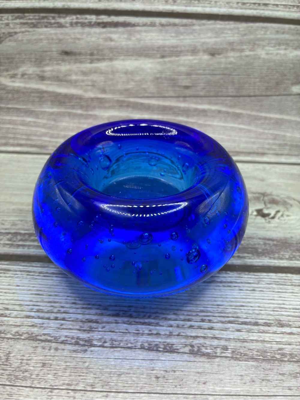 VTG Blue Cobalt Glass Tea Light Holder